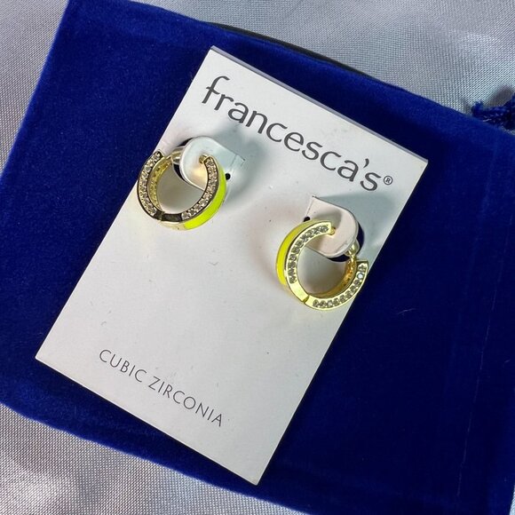 NWT Francesca's Collections Yellow Enamel & Cubic Zirconia Huggie Hoop Earrings - Picture 5 of 5